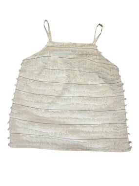 Maeve Anthropologie Textured Fringe Stripe Tank Top Cream Size 2